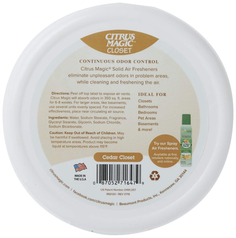 Citrus Magic For Closets Odor Absorbing Solid Air Freshener, Cedar, 8-Ounce, Pack of 6 - CASE - Image 3